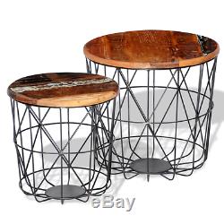 Reclaimed Coffee Tables Set of 2 Different Sizes Vintage Handmade Wooden Steel