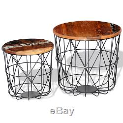 Reclaimed Coffee Tables Set of 2 Different Sizes Vintage Handmade Wooden Steel