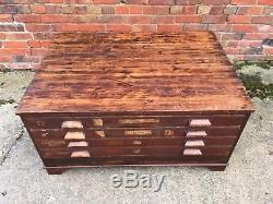 Reclaimed Pine Architects Plan Chest Set of Bank of Drawers Vintage Coffee Table