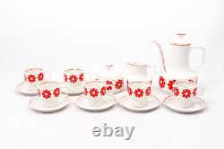 Red flowers Vintage 6 person Hollohaza porcelain coffee set With floral motif