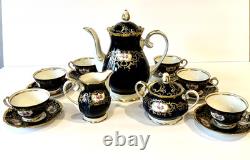 Reichenbach Echt Kobalt Navy/floral/gold 6-person Vintage Coffee Set GDR 15 pcs