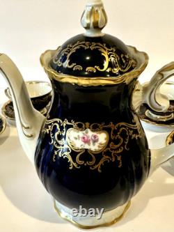 Reichenbach Echt Kobalt Navy/floral/gold 6-person Vintage Coffee Set GDR 15 pcs