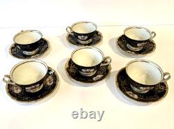 Reichenbach Echt Kobalt Navy/floral/gold 6-person Vintage Coffee Set GDR 15 pcs