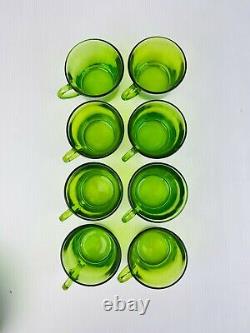 Retro 1970's Green Glass Coffee Cups & Saucer Set 20 PCS Made in France Vintage