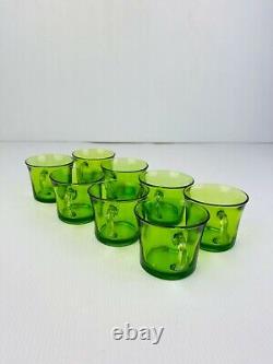 Retro 1970's Green Glass Coffee Cups & Saucer Set 20 PCS Made in France Vintage