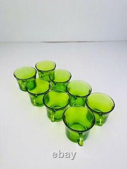 Retro 1970's Green Glass Coffee Cups & Saucer Set 20 PCS Made in France Vintage