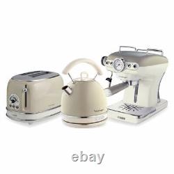 Retro Dome Kettle, Toaster & Espresso Coffee Machine Set, Cream Vintage Style