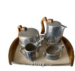 Retro Picquot Tea and Coffee pot 5 Piece Set sugar pot creamer tray vtg