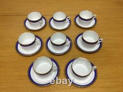 Richard Ginori PALERMO BLUE withGold Encrusted Flat Cup & Saucers (8 Sets) Italy