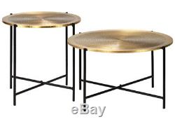 Round Industrial Coffee Side Table Nightstand Set Vintage Furniture Metal Legs