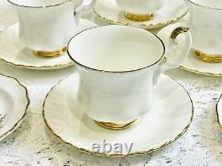 Royal Albert Val D'Or White Gold Coffee Set Cups Saucers Vintage bone china