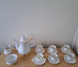 Royal Albert Val Dor Bone China Coffee Set White Gold Trim 15 Pieces Vtg Used