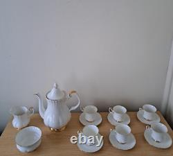 Royal Albert Val Dor Bone China Coffee Set White Gold Trim 15 Pieces Vtg Used
