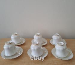 Royal Albert Val Dor Bone China Coffee Set White Gold Trim 15 Pieces Vtg Used