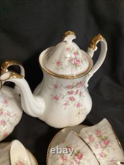 Royal Albert Victoriana Rose Tea Set 28 Pieces Large Teapot, Coffee Pot 12 Duos