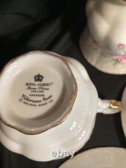 Royal Albert Victoriana Rose Tea Set 28 Pieces Large Teapot, Coffee Pot 12 Duos