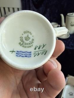 Royal Copenhagen Coffee Set 881 Danish Porcelain Cups Saucers Teapot Vintage