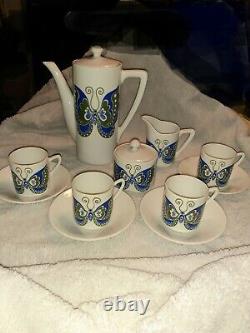 Royal Crown Demitasse Butterfly 4 Cups Saucers Sugar Creamer Coffee Pot Japan