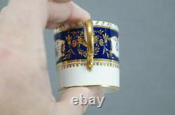 Royal Crown Derby Hand Painted Floral Cobalt & Gold Demitasse Cup & Saucer 1938