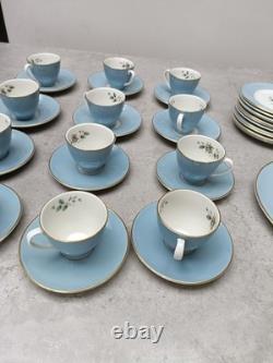 Royal Doulton Rose Elegans TC1010 Tea Coffee Set Duck Egg Blue Gold Vintage 37pc