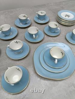 Royal Doulton Rose Elegans TC1010 Tea Coffee Set Duck Egg Blue Gold Vintage 37pc