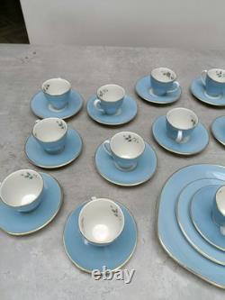 Royal Doulton Rose Elegans TC1010 Tea Coffee Set Duck Egg Blue Gold Vintage 37pc