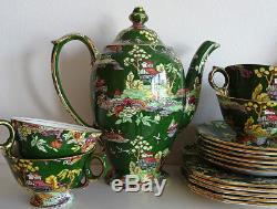 Royal Winton Chintz Coffee/tea Set Green Pekin Gaudy Willow Vintage 6 Cups Plate