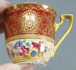 Royal Worcester Hand Painted Phillips Red Gold Floral Demitasse Cup & Saucer B