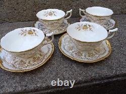 SET/4 Royal Cauldon KINGS'S PLATE GOLD Bone China Tea Coffee Cup & Saucer