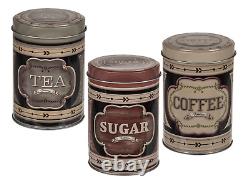 SET OF 3 ROUND METAL TEA COFFEE SUGAR POT Vintage Tins Kitchen Storage Canister