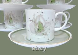 SUSIE COOPER ORCHID Coffee Set for 6 Green Vintage English China Cup Saucer