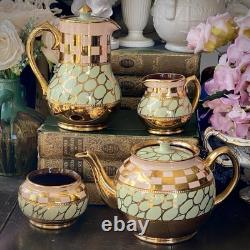 Sadler Tea Pot Set Gold Spot & Checker'Betty' Coffee Pots Vintage 1940/50s -VGC