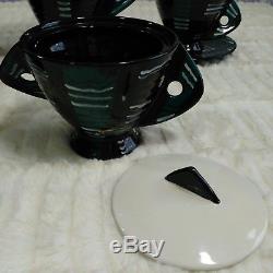 San Polo Ceramics Coffee Tea Set Italy F/2 VTG MCM 15 Piece Black Teal Purple
