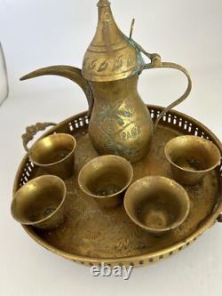 Saudi Arabian Vintage Brass 7 piece Tea Coffee Set Vintage needs polishing