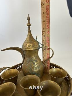 Saudi Arabian Vintage Brass 7 piece Tea Coffee Set Vintage needs polishing