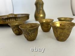 Saudi Arabian Vintage Brass 7 piece Tea Coffee Set Vintage needs polishing