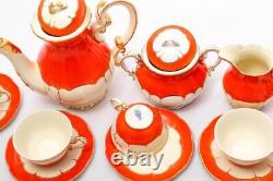 Scarlet riches Vintage Zsolnay Pécs porcelain White and red 5 person coffee