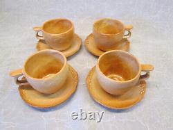 Set 4 GRACETONE Frankoma Pottery Cinnamon 2C COFFEE CUPS & SAUCERS Vintage Orbit