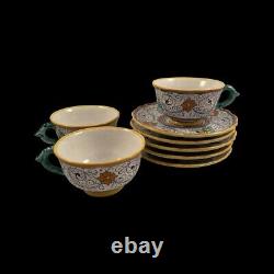 Set 4 Vintage DERUTA Italian Pottery Coffee Tea Cups Saucers Majolica Florals