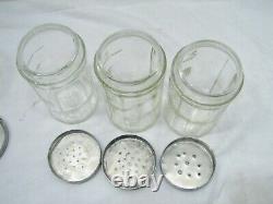 Set 5 Vintage Glass Hoosier Type Jars Shaker Panel Coffee Tea Salt/Pepper Spice