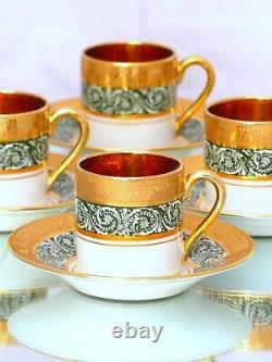 Set 6x Moka Demitasse Cup Empire Gilded Palmettes by LEGLE Limoges Porcelain