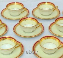 Set 8x Moka Cup Empire Gilded Palmettes by Limoges Porcelain Wine Red & Cream