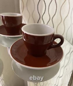Set Of 5 Vintage Acf Italy Brown Ceramic Espresso Coffee Cup & Saucer