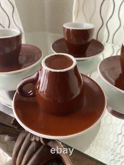 Set Of 5 Vintage Acf Italy Brown Ceramic Espresso Coffee Cup & Saucer