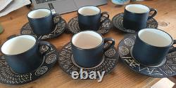 Set Of 6 Vintage Habitat Scraffito Tea / Coffee Cups + Saucers Japan 6.5 Wide