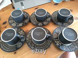 Set Of 6 Vintage Habitat Scraffito Tea / Coffee Cups + Saucers Japan 6.5 Wide