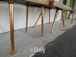 Set Of Three Vintage 1950's 60's Copper, Glass & Woven Wood Coffee Tables