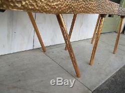 Set Of Three Vintage 1950's 60's Copper, Glass & Woven Wood Coffee Tables