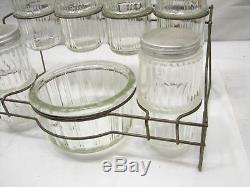 Set Vintage Glass Hoosier Type Jars withWire Rack Panel Coffee Tea Canister Spice