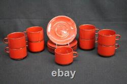 Set of 15 Pc. Villeroy & Boch GRANADA Solid Red 2 3/4 Flat Cups & Saucers RARE